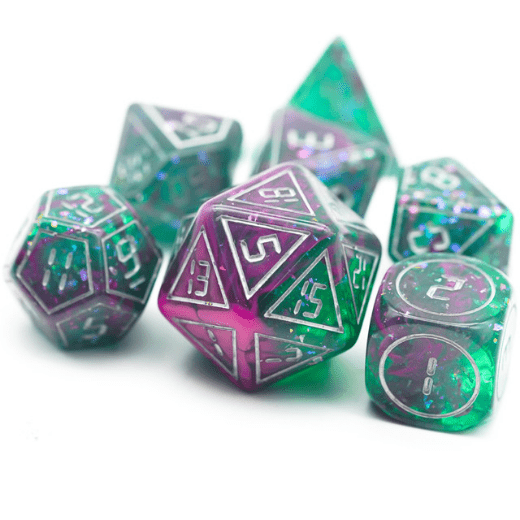 Cybernated Pink & Green RPG Dice Set - XLarge Plastic Dice Foam Brain Games