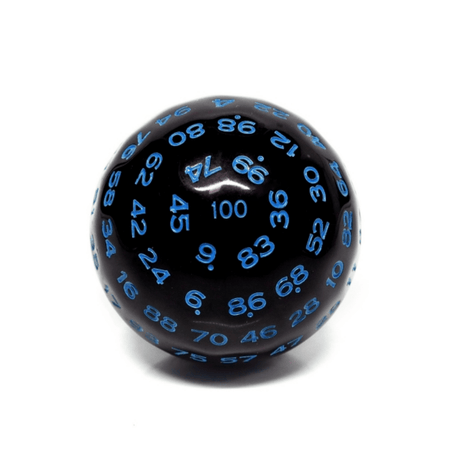 45mm D100 - Black Opaque with Blue Plastic Dice Foam Brain Games