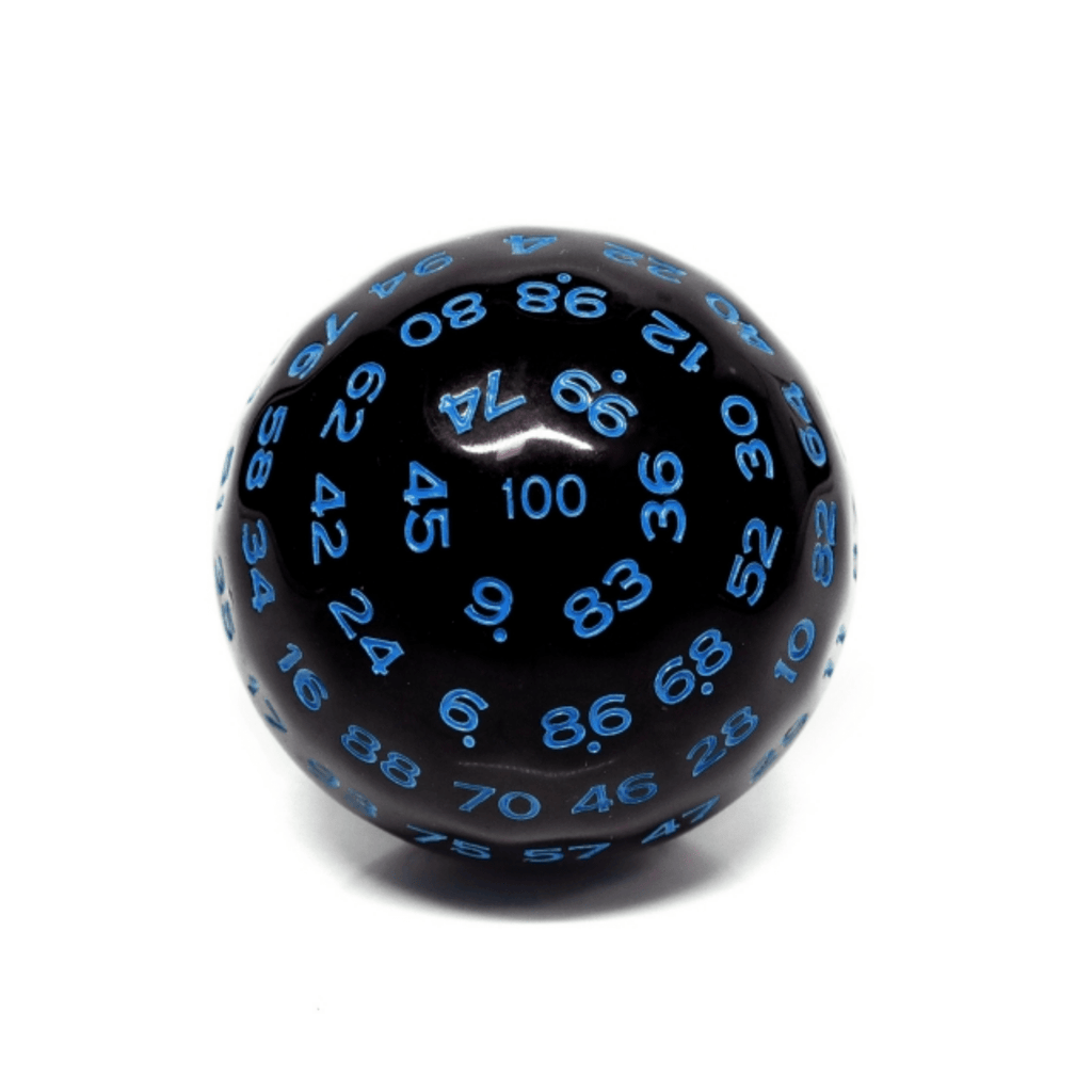 45mm D100 - Black Opaque with Blue Plastic Dice Foam Brain Games