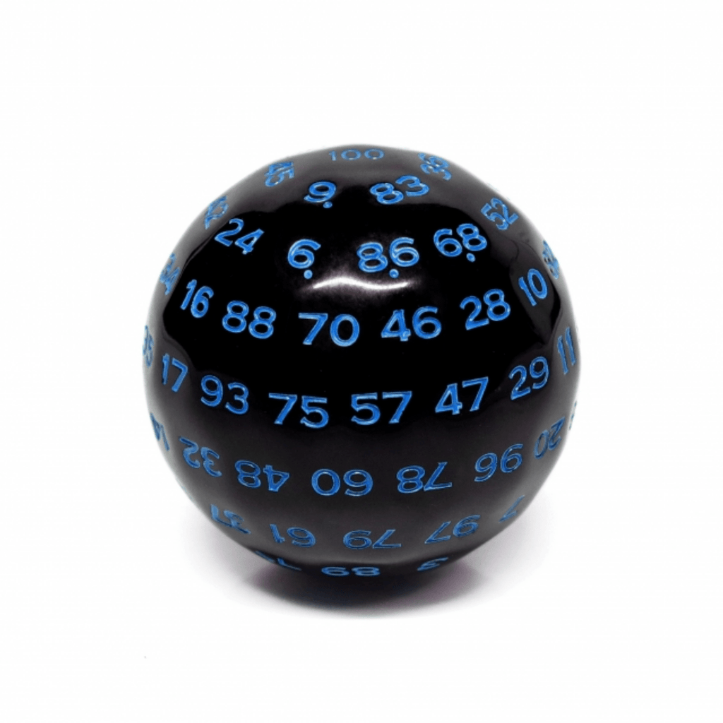 45mm D100 - Black Opaque with Blue Plastic Dice Foam Brain Games