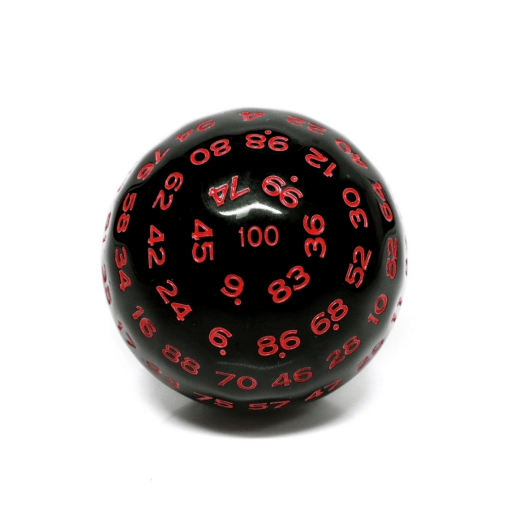 45mm D100 - Black Opaque with Red Plastic Dice Foam Brain Games