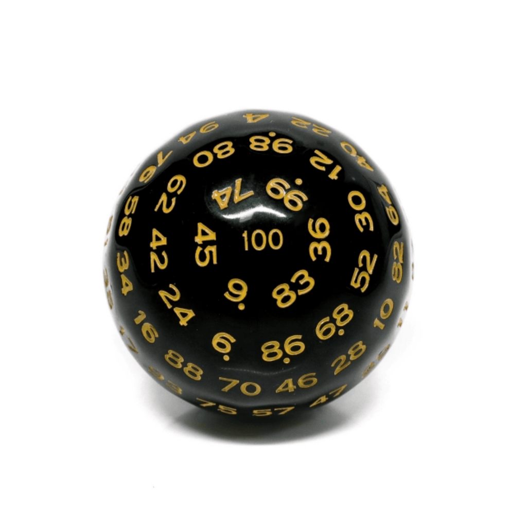 45mm D100 - Black Opaque with Yellow Plastic Dice Foam Brain Games