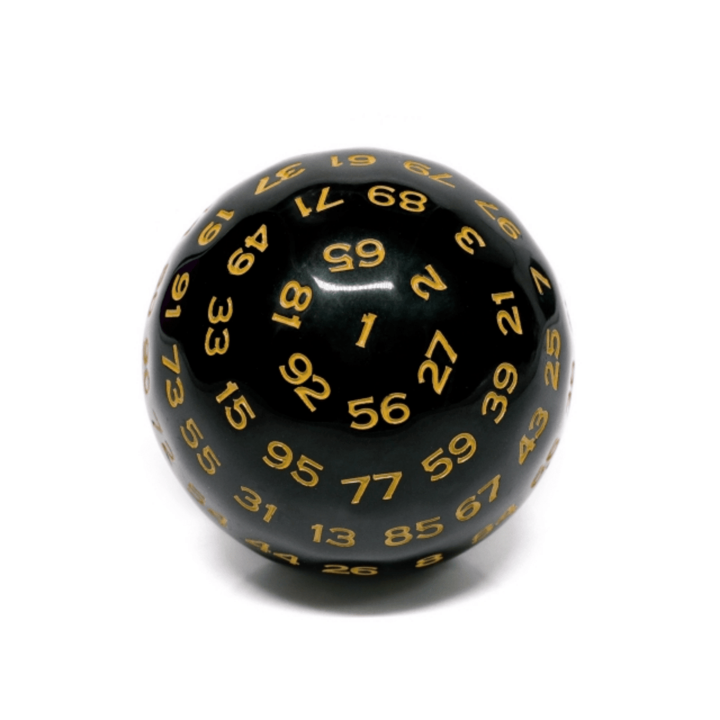 45mm D100 - Black Opaque with Yellow Plastic Dice Foam Brain Games