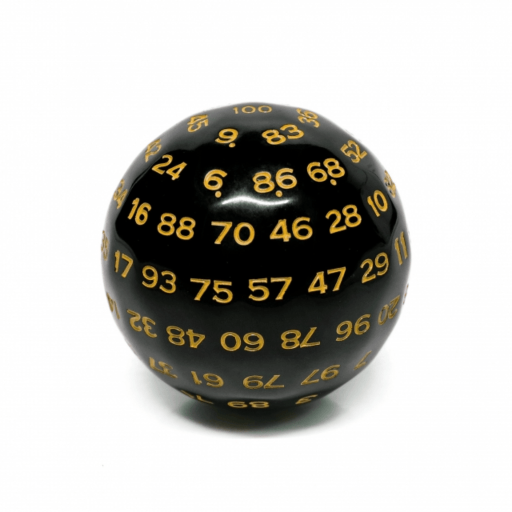 45mm D100 - Black Opaque with Yellow Plastic Dice Foam Brain Games