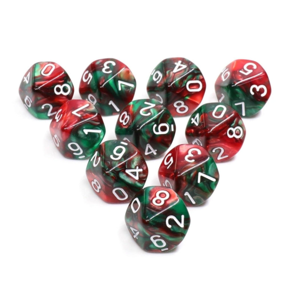 10 piece D10's - Burning Bush Plastic Dice Foam Brain Games