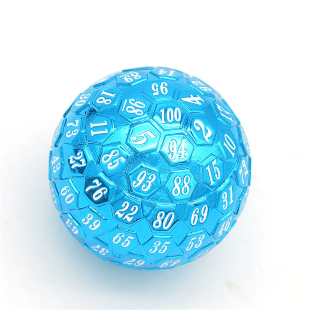 45mm Metal D100 - Blue with White Font Metal Dice Foam Brain Games