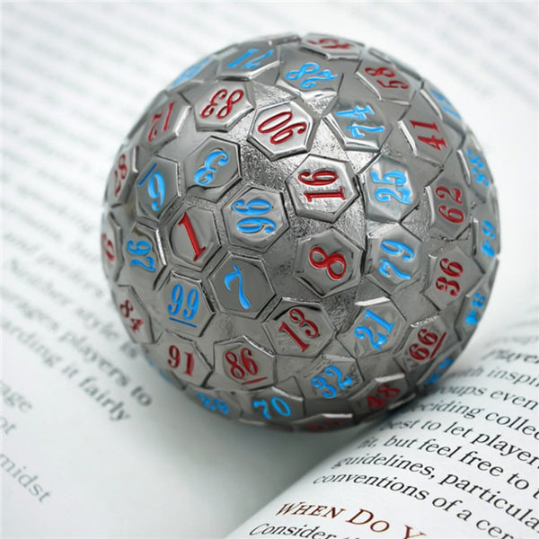 45mm Metal D100 - Black Metal with Red & Blue Metal Dice Foam Brain Games