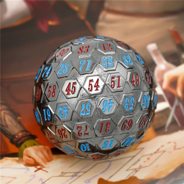 45mm Metal D100 - Black Metal with Red & Blue Metal Dice Foam Brain Games