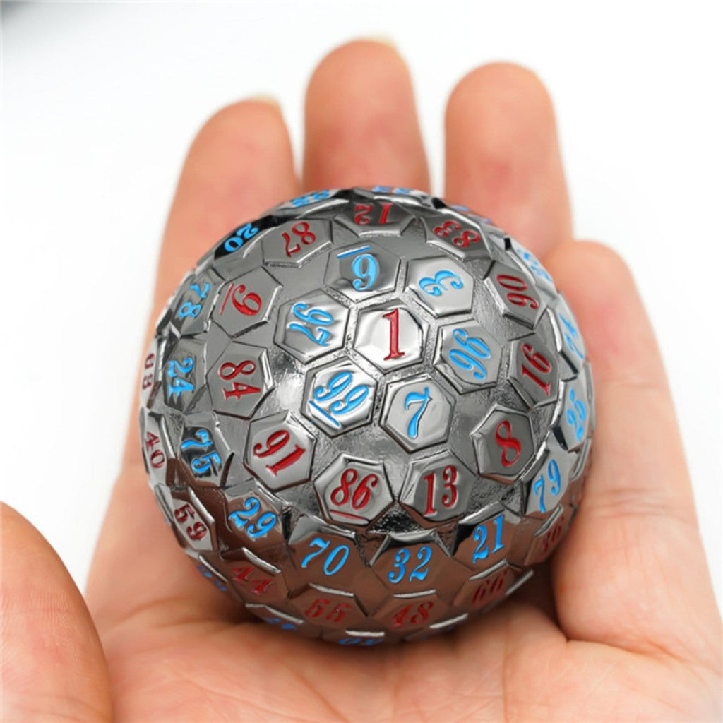 45mm Metal D100 - Black Metal with Red & Blue Metal Dice Foam Brain Games