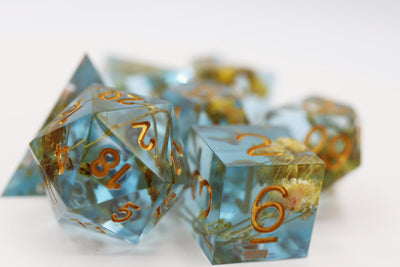Sharp Edge Resin RPG Dice Set - Dahlia Plastic Dice Foam Brain Games