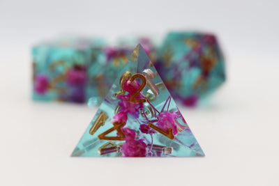Sharp Edge Resin RPG Dice Set - Peony Plastic Dice Foam Brain Games