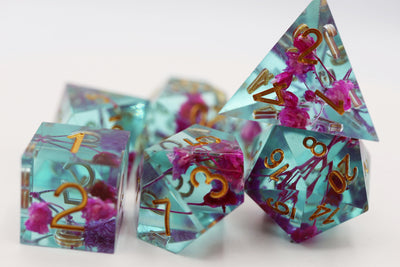 Sharp Edge Resin RPG Dice Set - Peony Plastic Dice Foam Brain Games