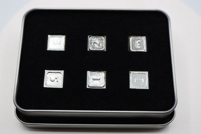 6 piece Metal D6's - Silver Metal Dice Foam Brain Games