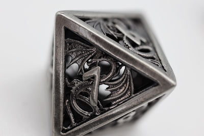 Dragon Essence: Silver - Hollow Metal RPG Dice Set Metal Dice Foam Brain Games