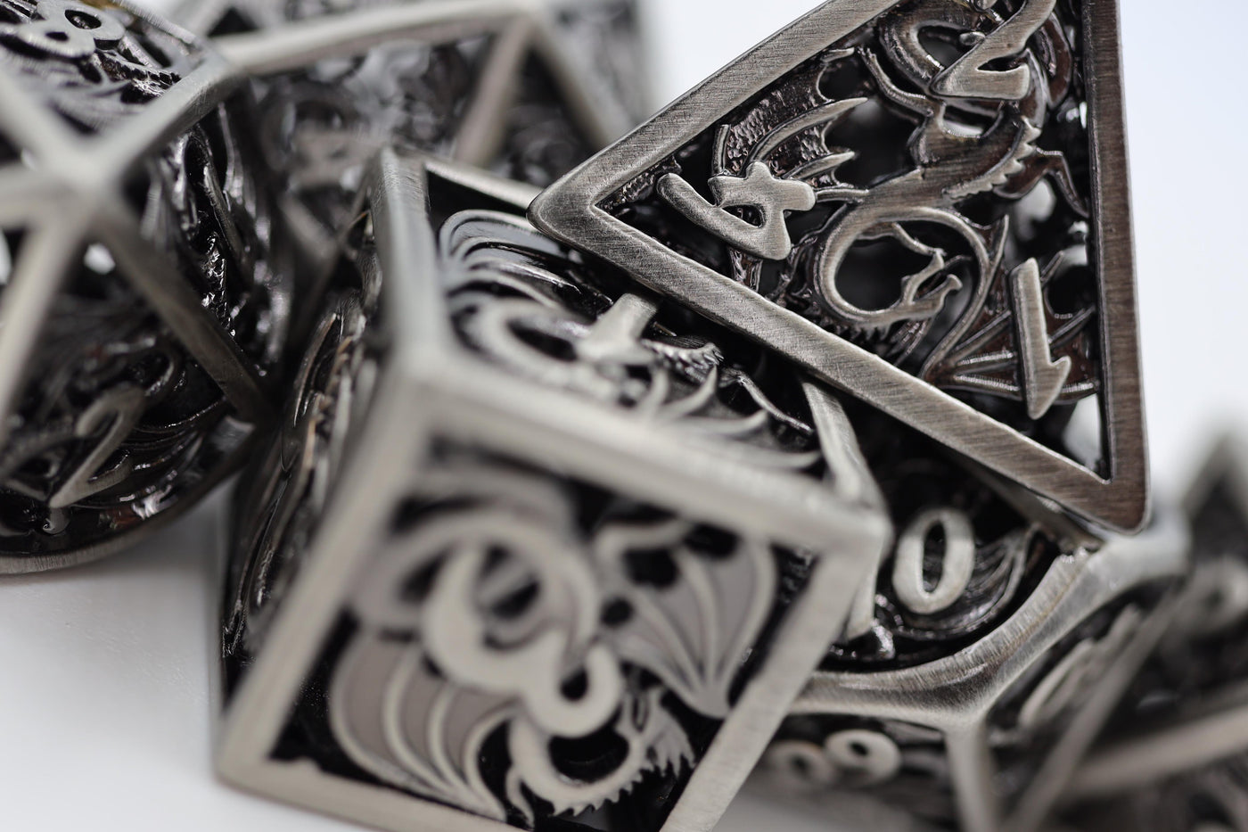 Dragon Essence: Silver - Hollow Metal RPG Dice Set Metal Dice Foam Brain Games