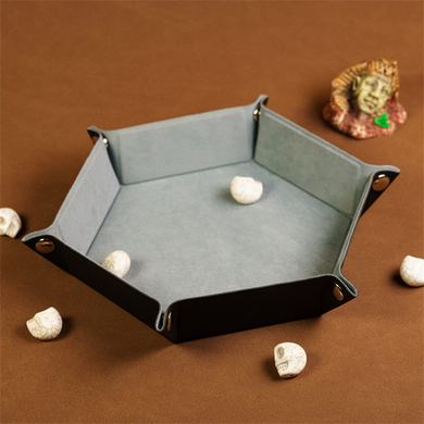 Leatherette & Velvet Dice Tray (Silver Hex) Dice Tray Foam Brain Games