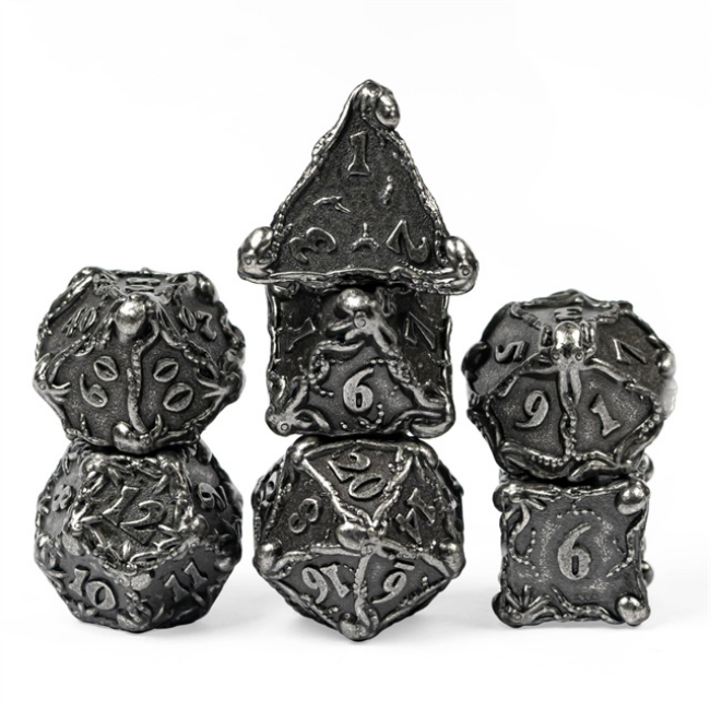 Kraken Jewels: Silver - Metal RPG Dice Set Metal Dice Foam Brain Games