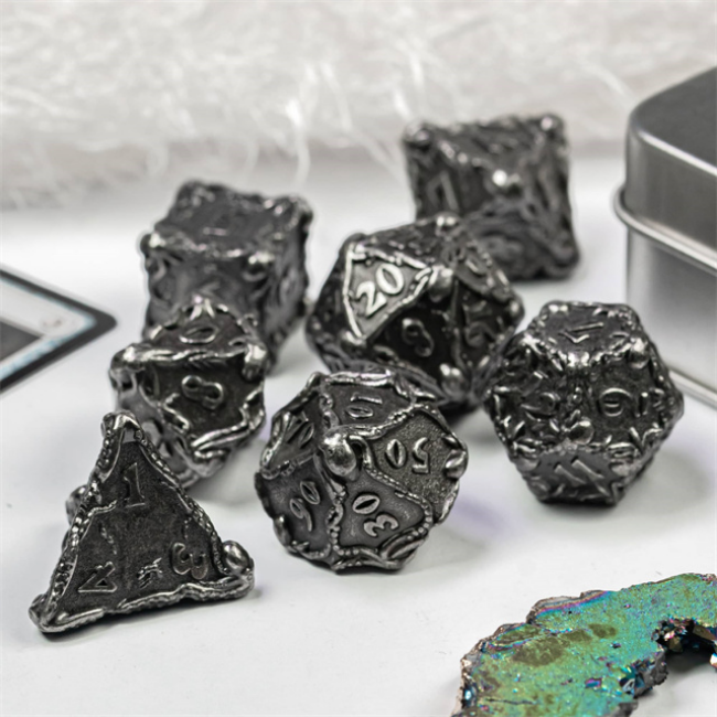 Kraken Jewels: Silver - Metal RPG Dice Set Metal Dice Foam Brain Games