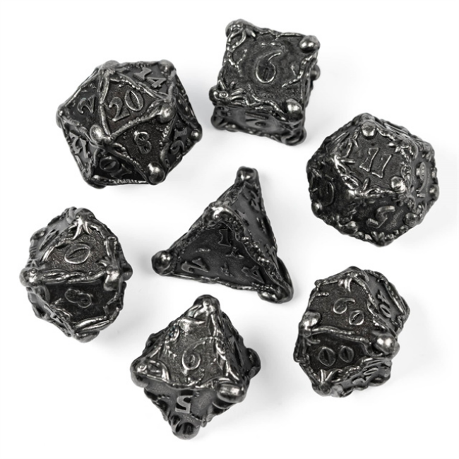 Kraken Jewels: Silver - Metal RPG Dice Set Metal Dice Foam Brain Games