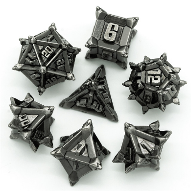 Warrior's Flail: Silver - Metal RPG Dice Set Metal Dice Foam Brain Games