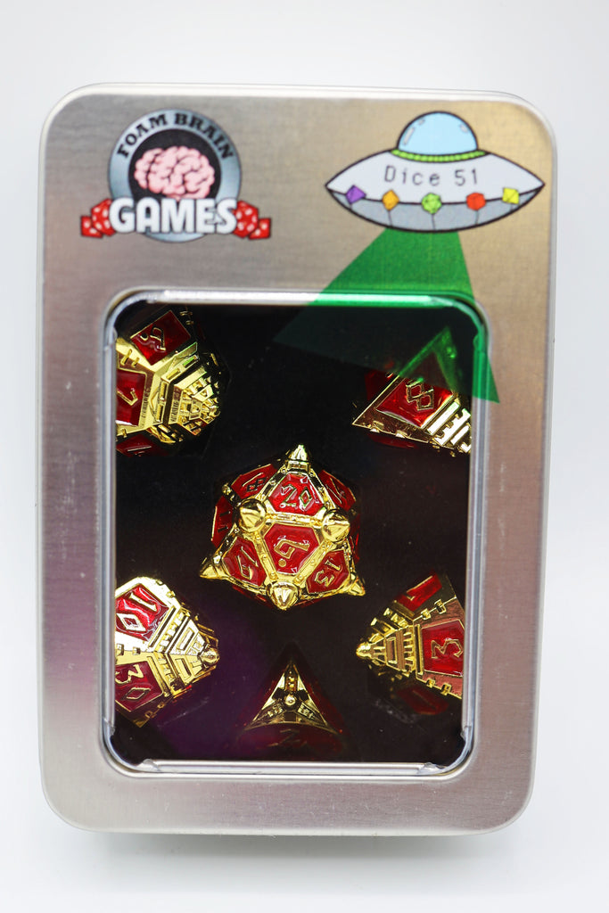 Dice 51: Solar Ruby - Metal RPG Dice Set Metal Dice Foam Brain Games