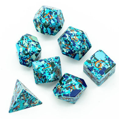 Textured Turquoise Speckled Blue - Engraved Stone Dice Foam Brain Games