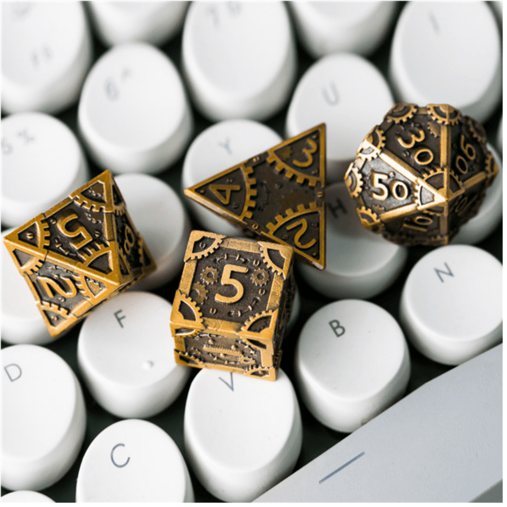 SteamPunk: Antique Gold - Metal RPG Dice Set Metal Dice Foam Brain Games