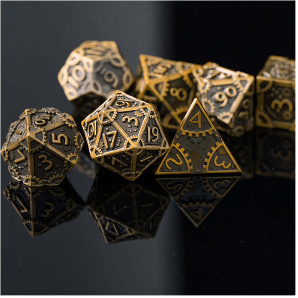 SteamPunk: Antique Gold - Metal RPG Dice Set Metal Dice Foam Brain Games