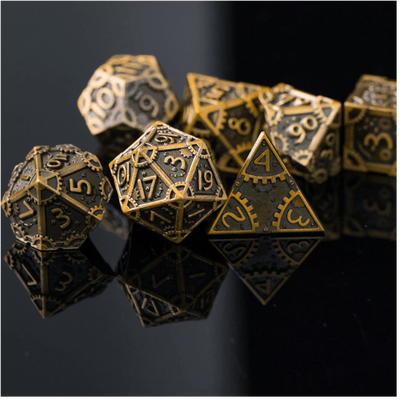 SteamPunk: Antique Gold - Metal RPG Dice Set Metal Dice Foam Brain Games