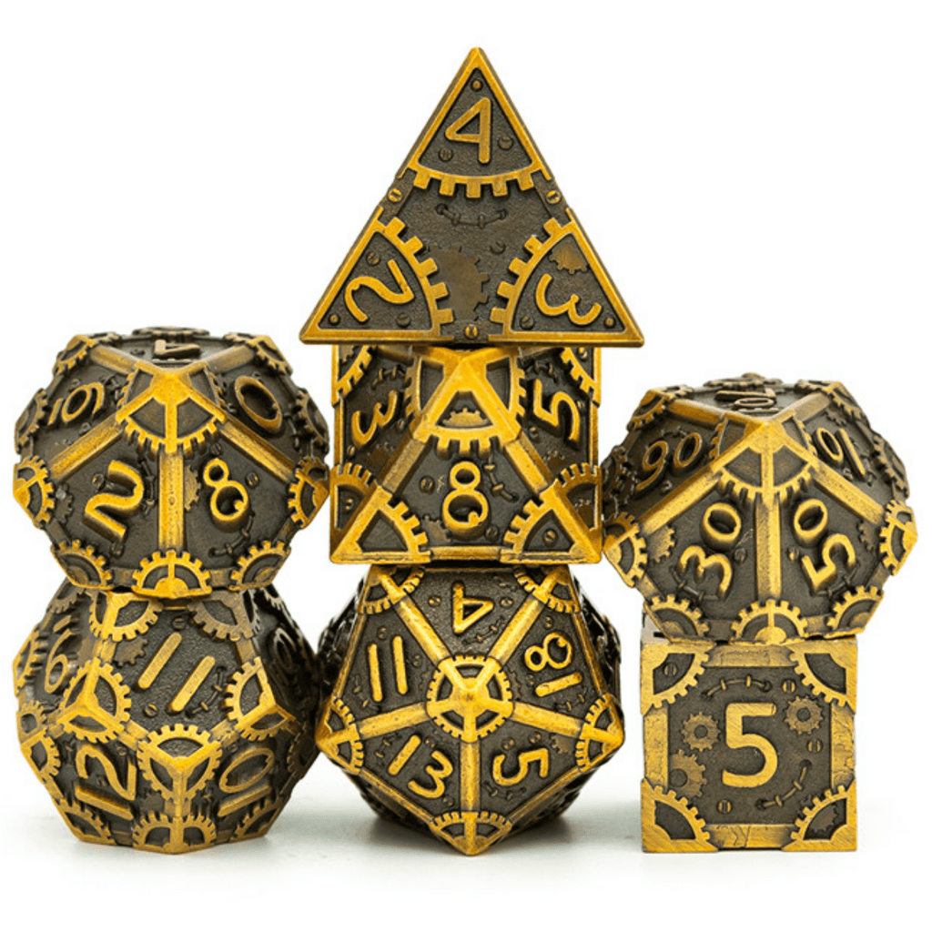 SteamPunk: Antique Gold - Metal RPG Dice Set Metal Dice Foam Brain Games