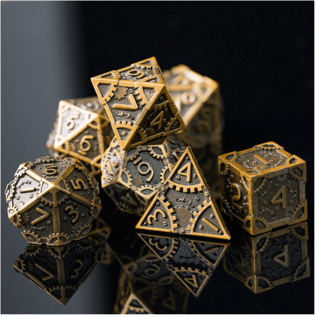 SteamPunk: Antique Gold - Metal RPG Dice Set Metal Dice Foam Brain Games