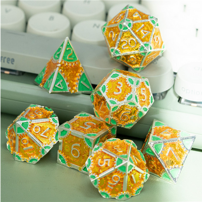 SteamPunk: Pineapples - Metal RPG Dice Set Metal Dice Foam Brain Games
