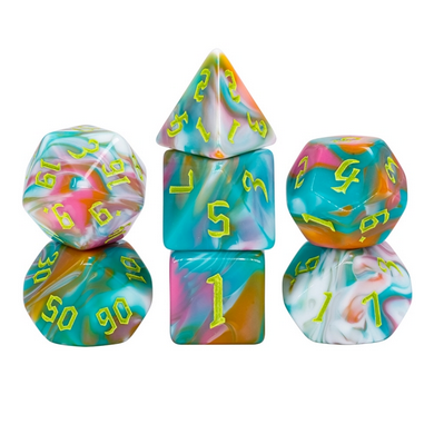 Teal Sunrise RPG Dice Set Plastic Dice Foam Brain Games