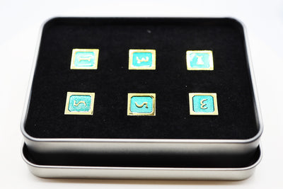 6 piece Metal D6's - Teal and Gold Metal Dice Foam Brain Games