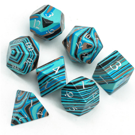 Textured Turquoise Blue & Brown - Engraved Stone Dice Foam Brain Games
