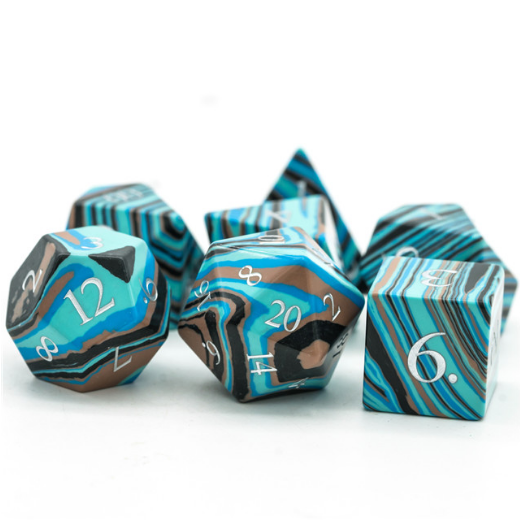 Textured Turquoise Blue & Brown - Engraved Stone Dice Foam Brain Games