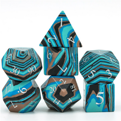 Textured Turquoise Blue & Brown - Engraved Stone Dice Foam Brain Games