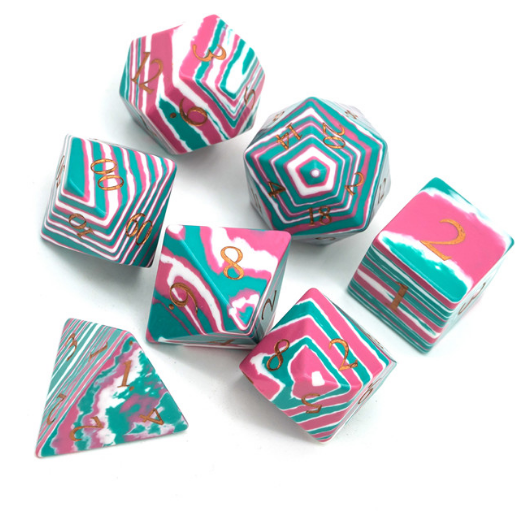 Textured Turquoise Pink & Teal - Engraved Stone Dice Foam Brain Games