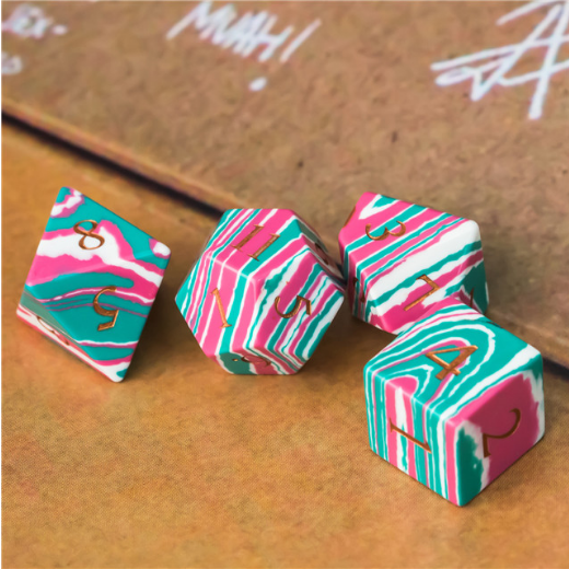 Textured Turquoise Pink & Teal - Engraved Stone Dice Foam Brain Games