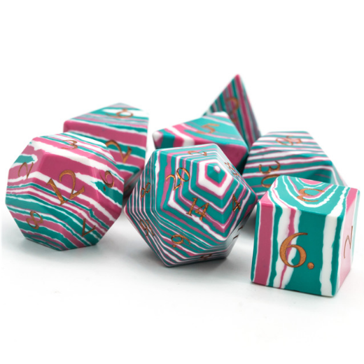 Textured Turquoise Pink & Teal - Engraved Stone Dice Foam Brain Games