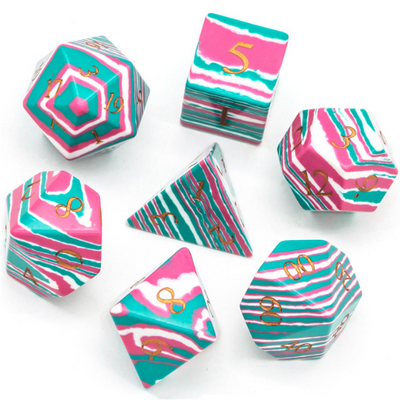 Textured Turquoise Pink & Teal - Engraved Stone Dice Foam Brain Games