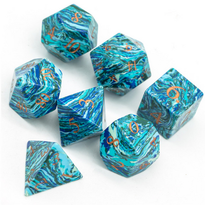 Textured Turquoise Shades of Blue - Engraved Stone Dice Foam Brain Games