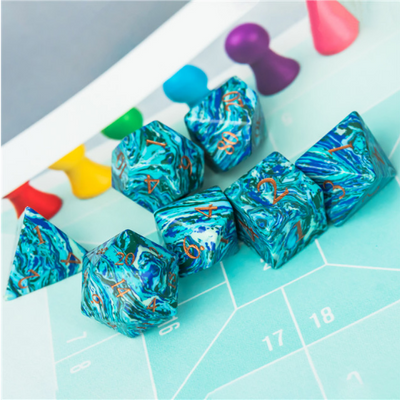 Textured Turquoise Shades of Blue - Engraved Stone Dice Foam Brain Games