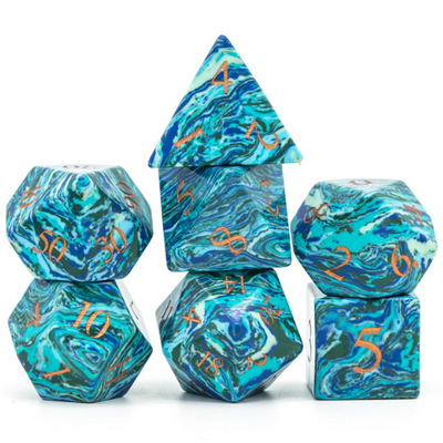 Textured Turquoise Shades of Blue - Engraved Stone Dice Foam Brain Games