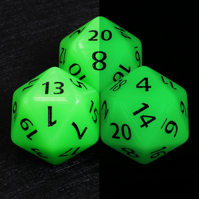 55mm Titan D20 - Glow in the Dark Green Plastic Dice Foam Brain Games