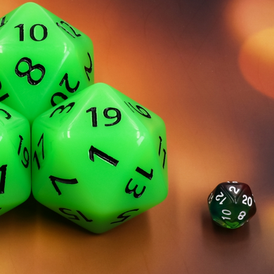 55mm Titan D20 - Glow in the Dark Green Plastic Dice Foam Brain Games
