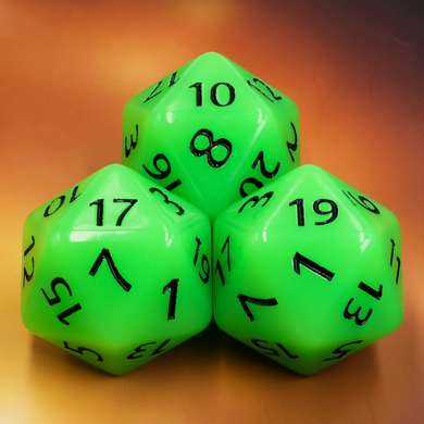 55mm Titan D20 - Glow in the Dark Green Plastic Dice Foam Brain Games