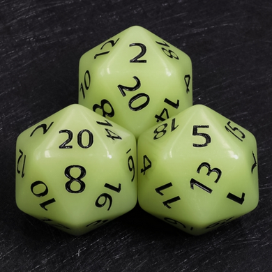 55mm Titan D20 - Glow in the Dark White Plastic Dice Foam Brain Games