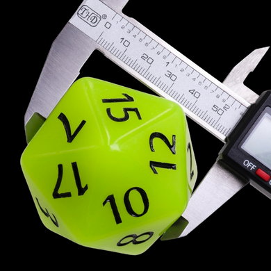 55mm Titan D20 - Glow in the Dark Yellow Plastic Dice Foam Brain Games