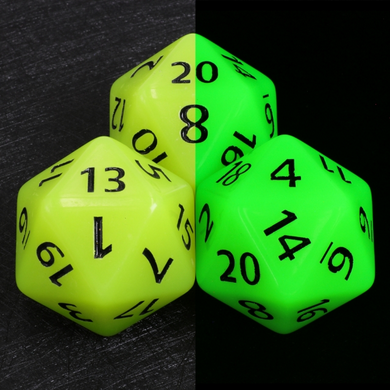 55mm Titan D20 - Glow in the Dark Yellow Plastic Dice Foam Brain Games
